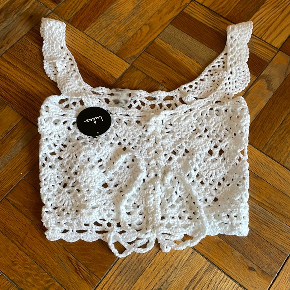 Sun Kind of Way White Crochet Cropped Swim Cover-Up Top
